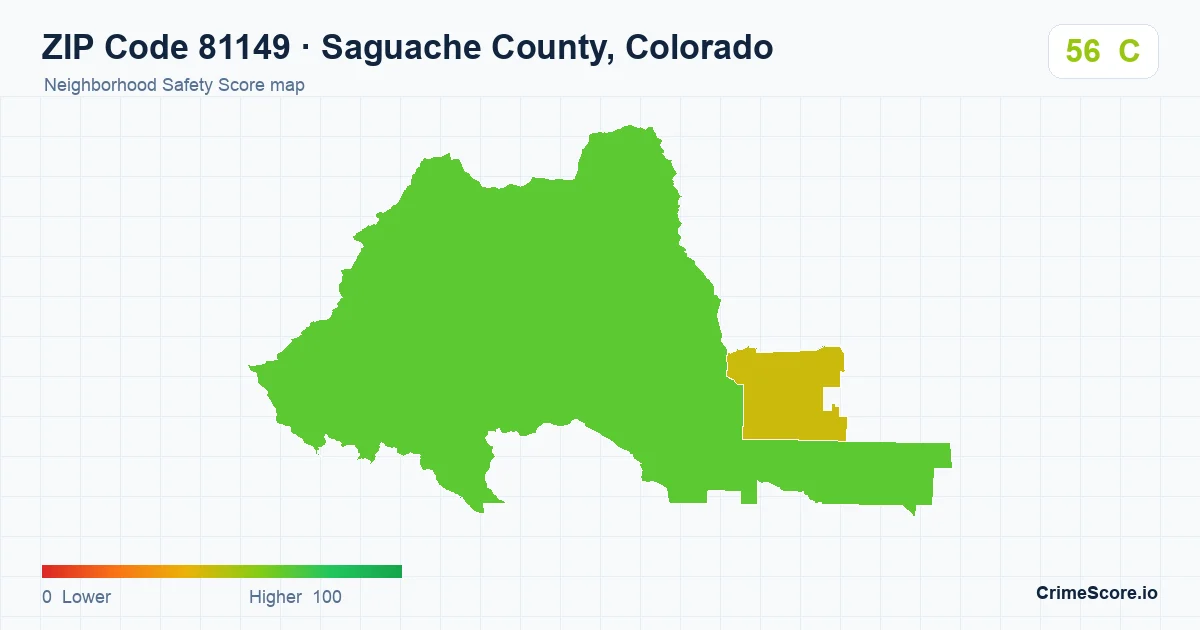 ZIP Code 81149 in Saguache County, Colorado neighborhood Safety Score map