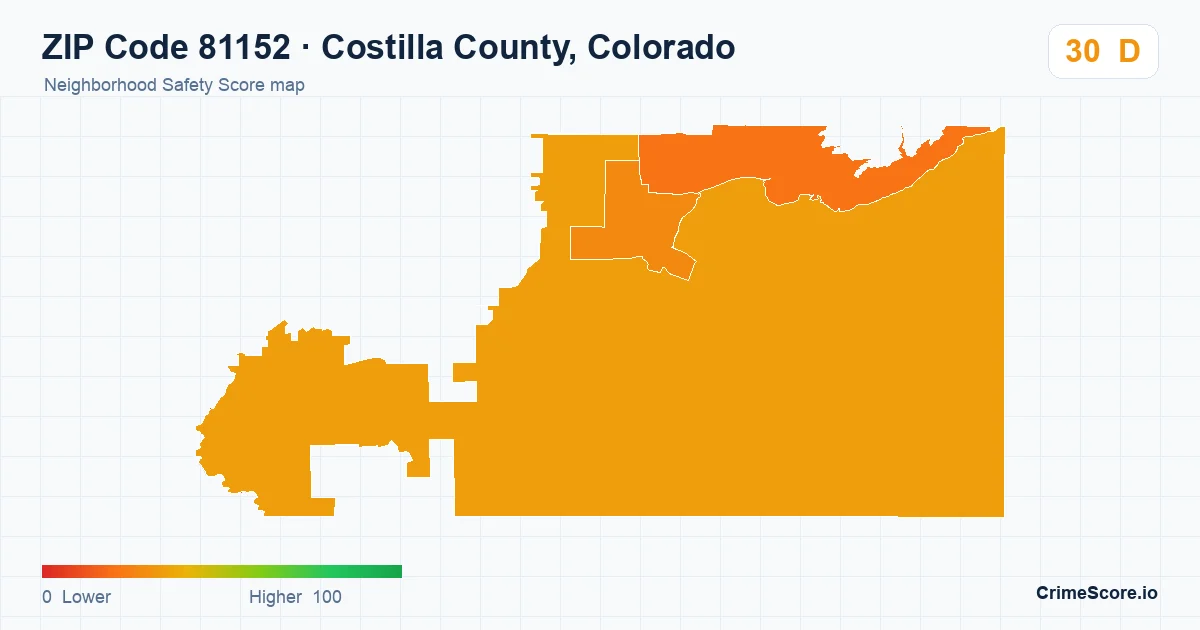 ZIP Code 81152 in Costilla County, Colorado neighborhood Safety Score map