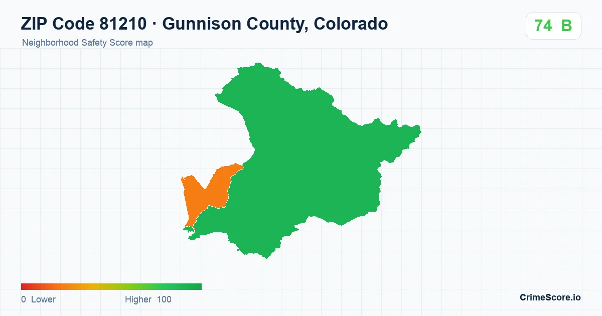 ZIP Code 81210 in Gunnison County, Colorado neighborhood Safety Score map