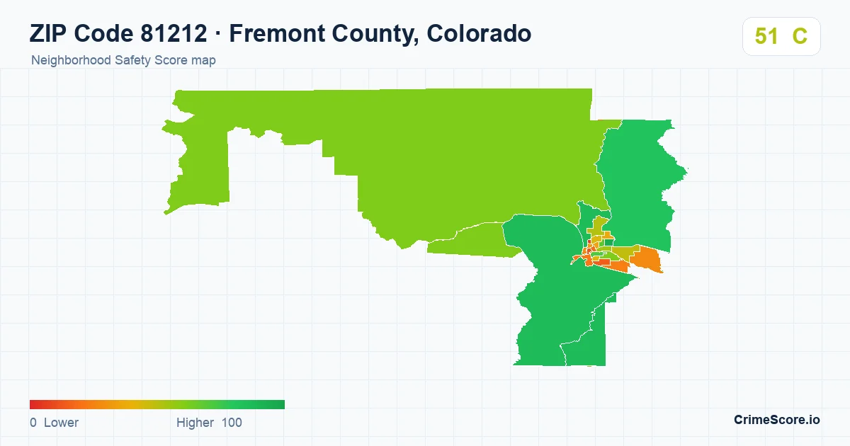 ZIP Code 81212 in Fremont County, Colorado neighborhood Safety Score map