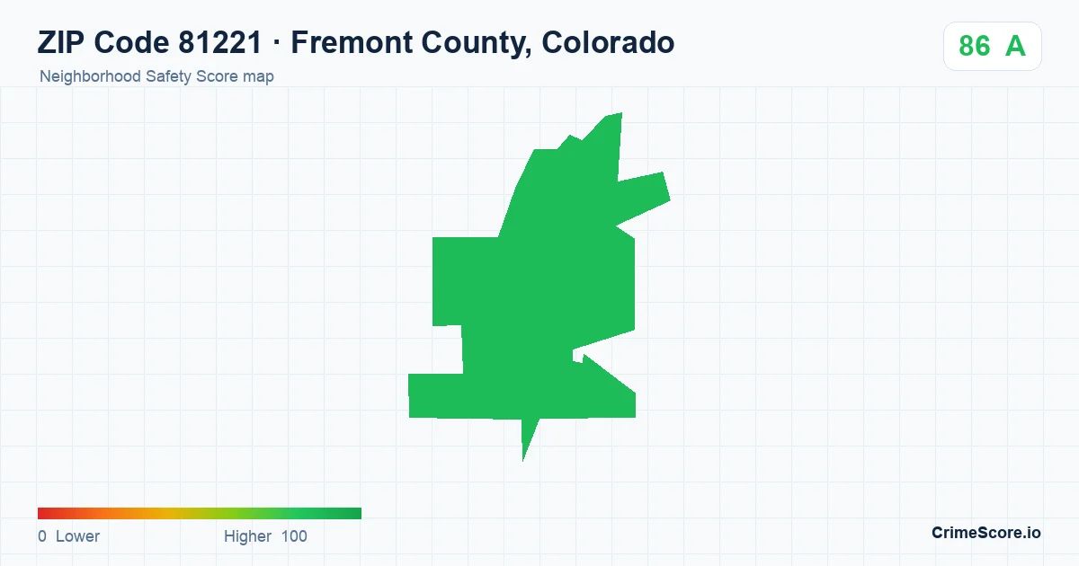 ZIP Code 81221 in Fremont County, Colorado neighborhood Safety Score map