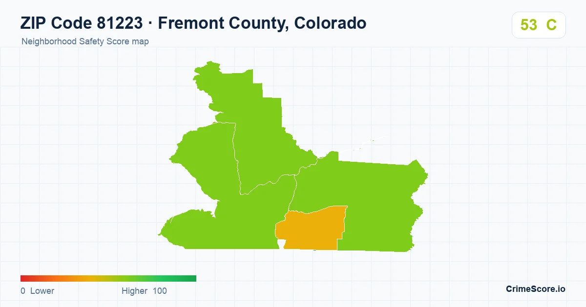 ZIP Code 81223 in Fremont County, Colorado neighborhood Safety Score map