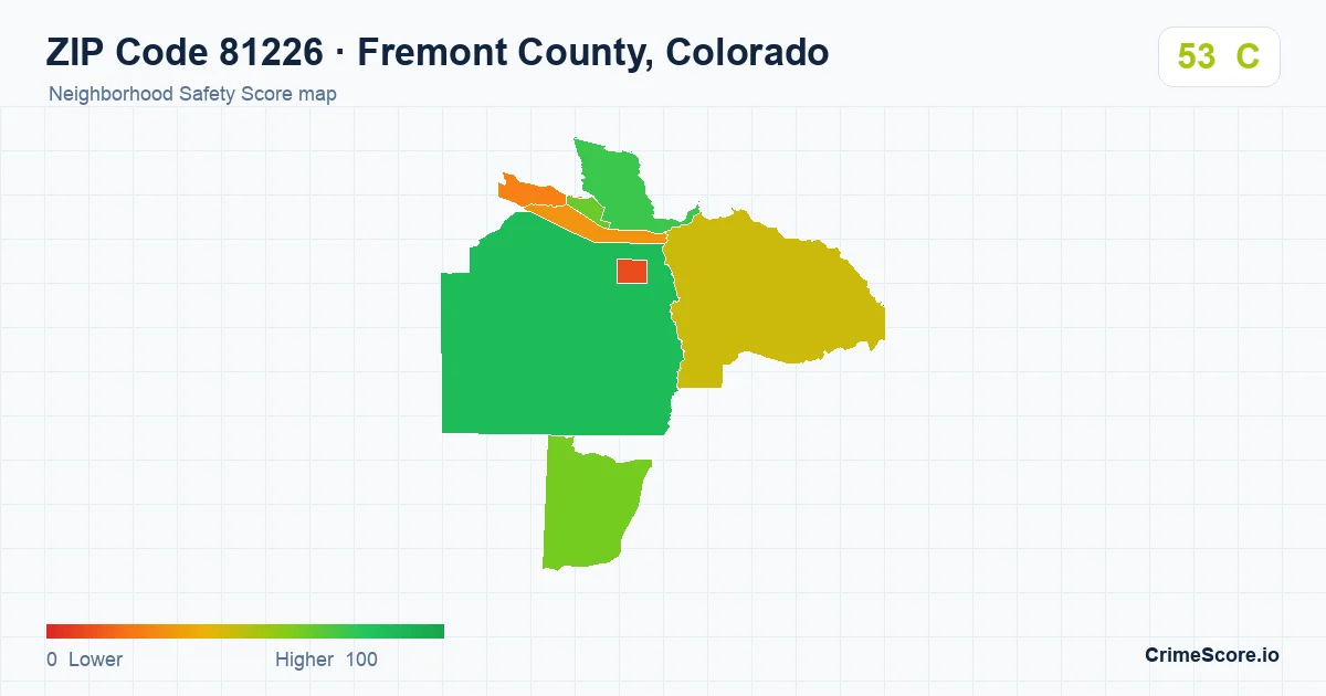 ZIP Code 81226 in Fremont County, Colorado neighborhood Safety Score map