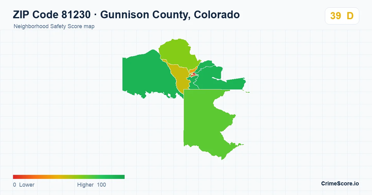 ZIP Code 81230 in Gunnison County, Colorado neighborhood Safety Score map