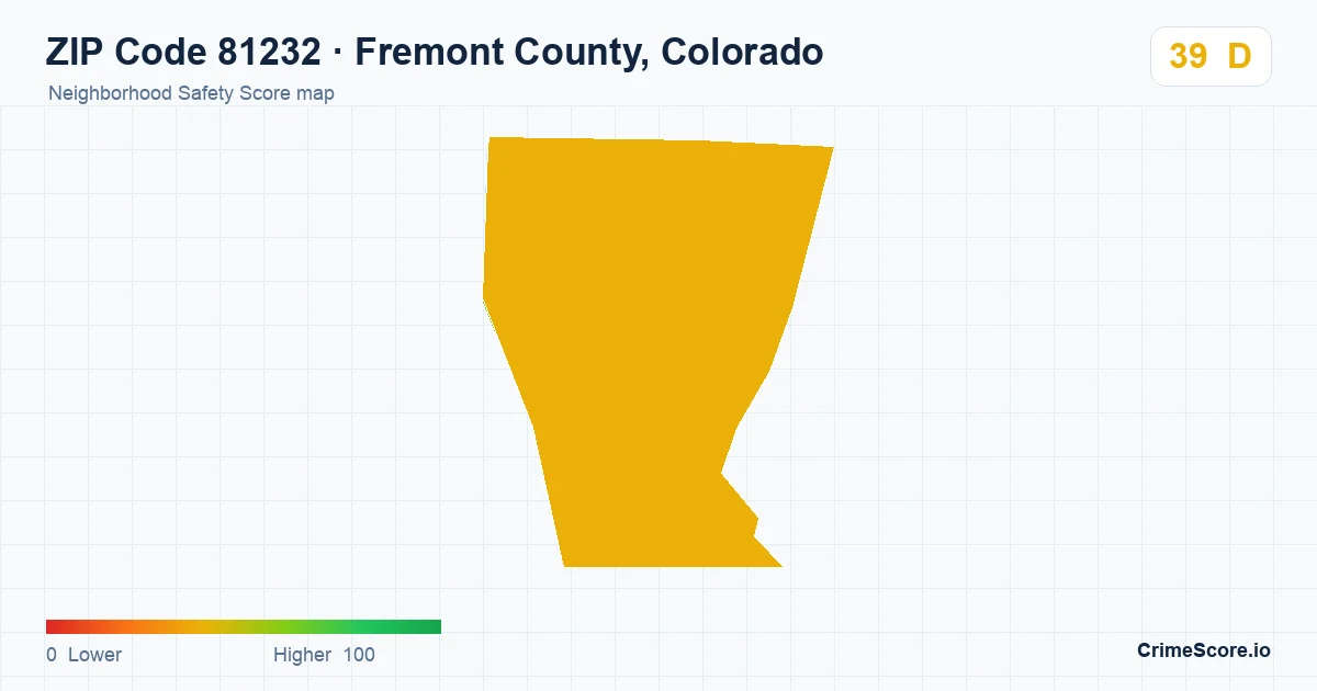 ZIP Code 81232 in Fremont County, Colorado neighborhood Safety Score map