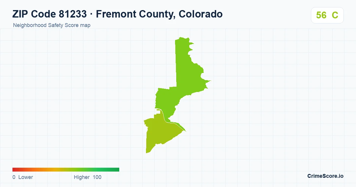 ZIP Code 81233 in Fremont County, Colorado neighborhood Safety Score map