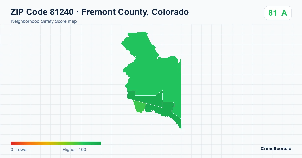 ZIP Code 81240 in Fremont County, Colorado neighborhood Safety Score map