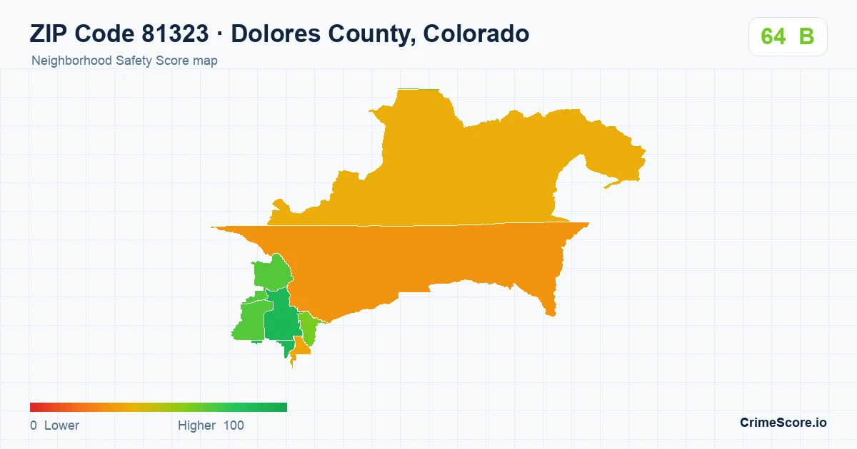 ZIP Code 81323 in Dolores County, Colorado neighborhood Safety Score map