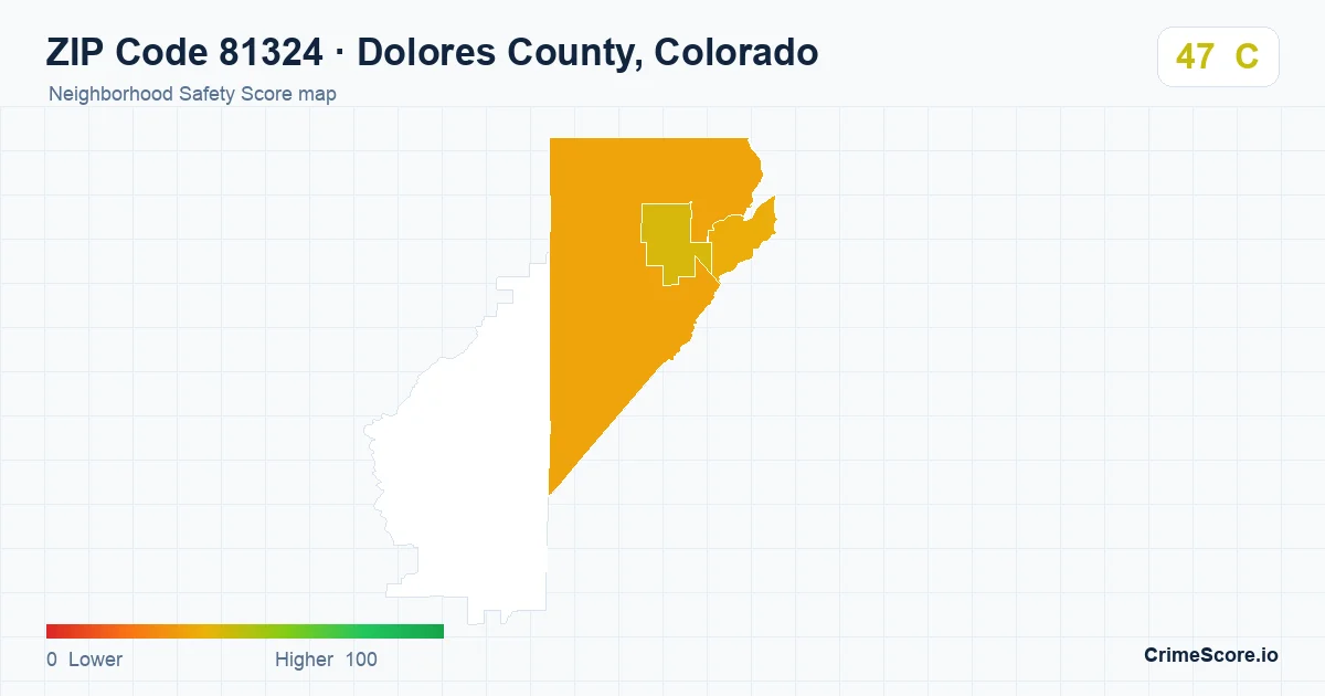 ZIP Code 81324 in Dolores County, Colorado neighborhood Safety Score map