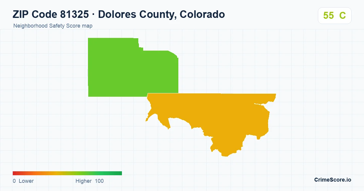 ZIP Code 81325 in Dolores County, Colorado neighborhood Safety Score map