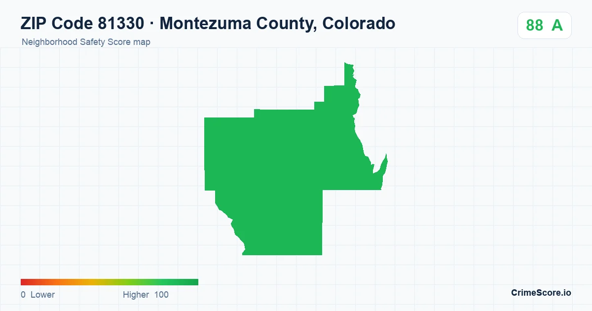 ZIP Code 81330 in Montezuma County, Colorado neighborhood Safety Score map