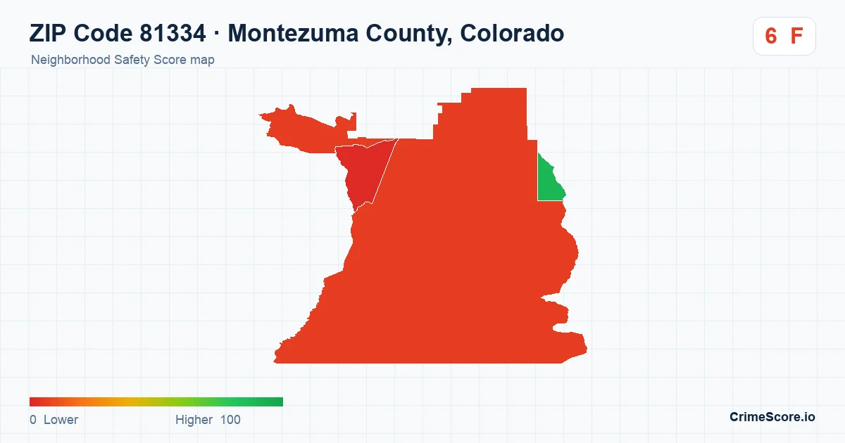ZIP Code 81334 in Montezuma County, Colorado neighborhood Safety Score map