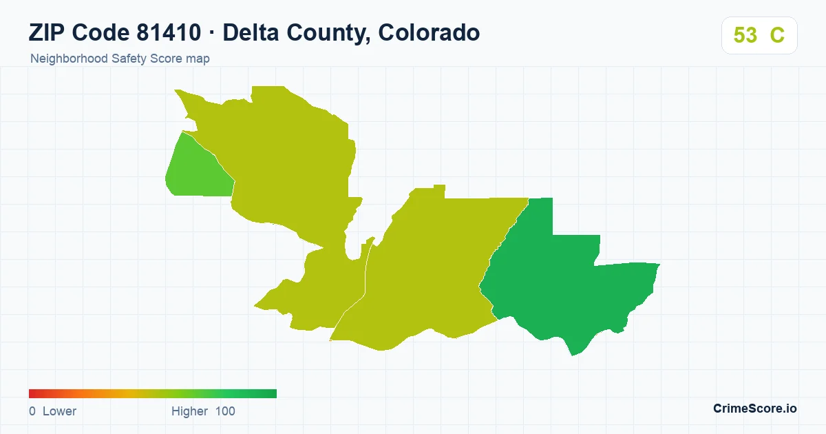 ZIP Code 81410 in Delta County, Colorado neighborhood Safety Score map