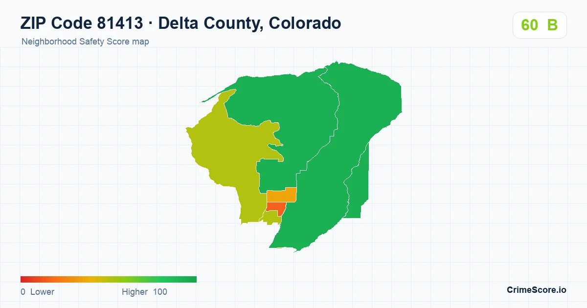 ZIP Code 81413 in Delta County, Colorado neighborhood Safety Score map
