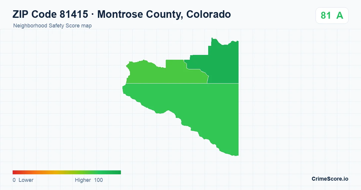 ZIP Code 81415 in Montrose County, Colorado neighborhood Safety Score map
