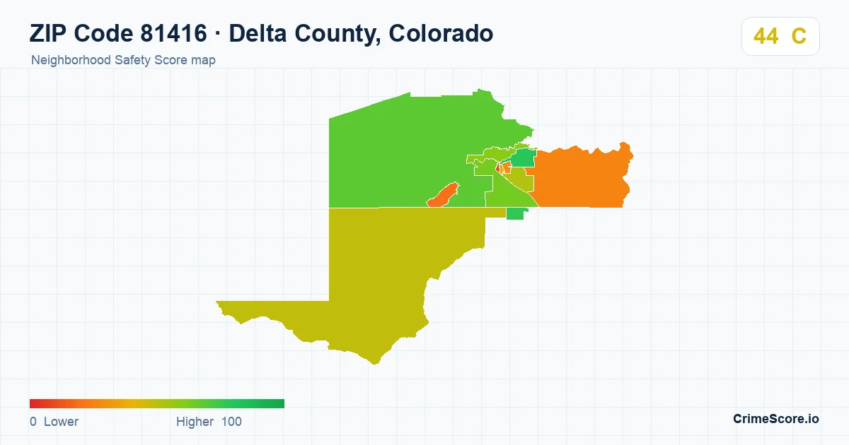 ZIP Code 81416 in Delta County, Colorado neighborhood Safety Score map