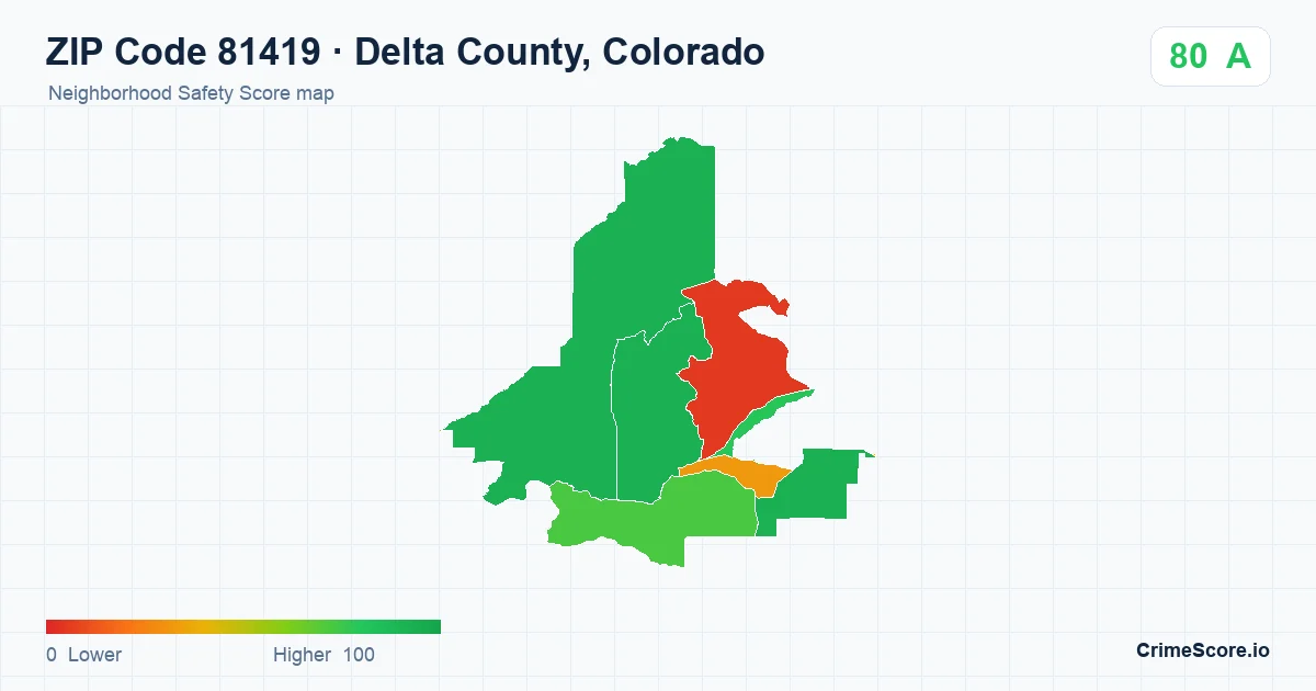 ZIP Code 81419 in Delta County, Colorado neighborhood Safety Score map