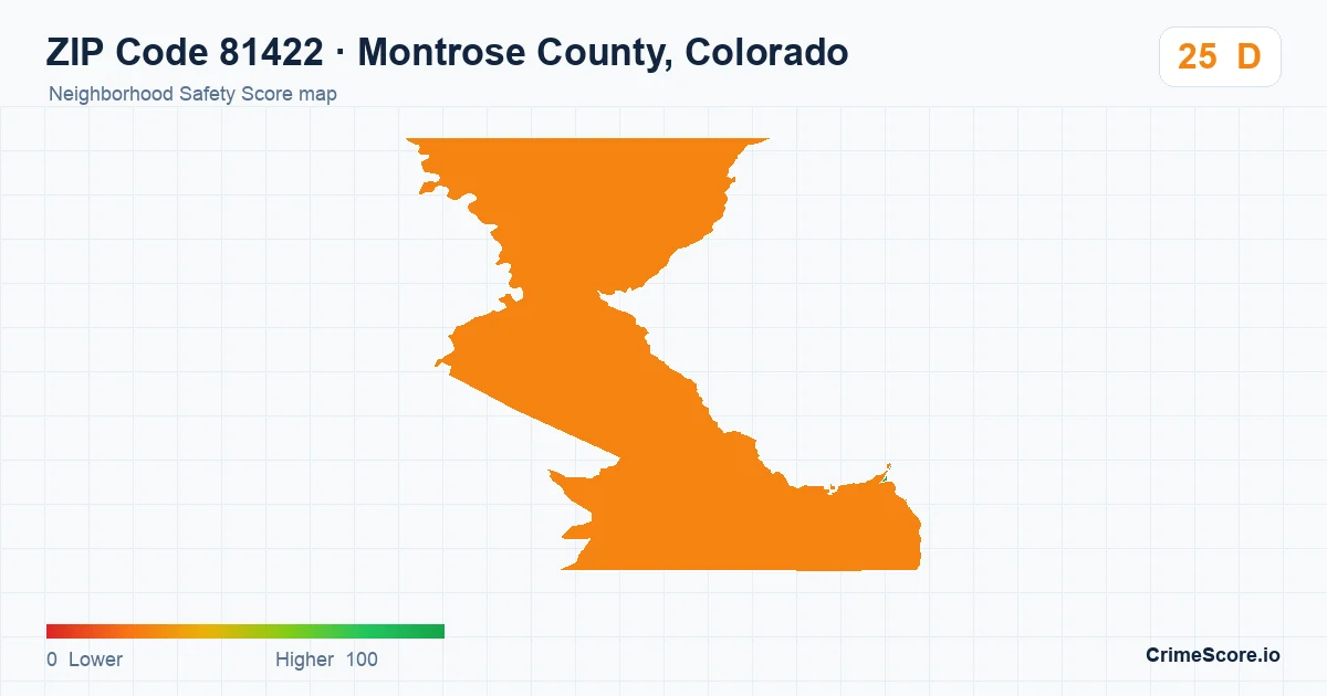 ZIP Code 81422 in Montrose County, Colorado neighborhood Safety Score map