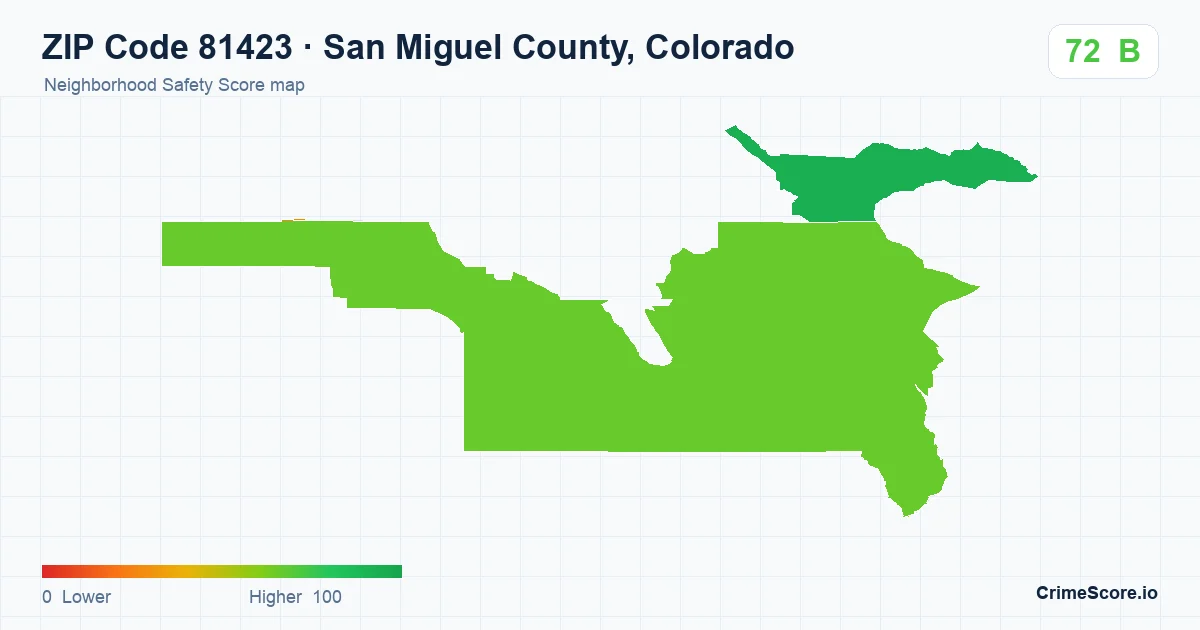ZIP Code 81423 in San Miguel County, Colorado neighborhood Safety Score map