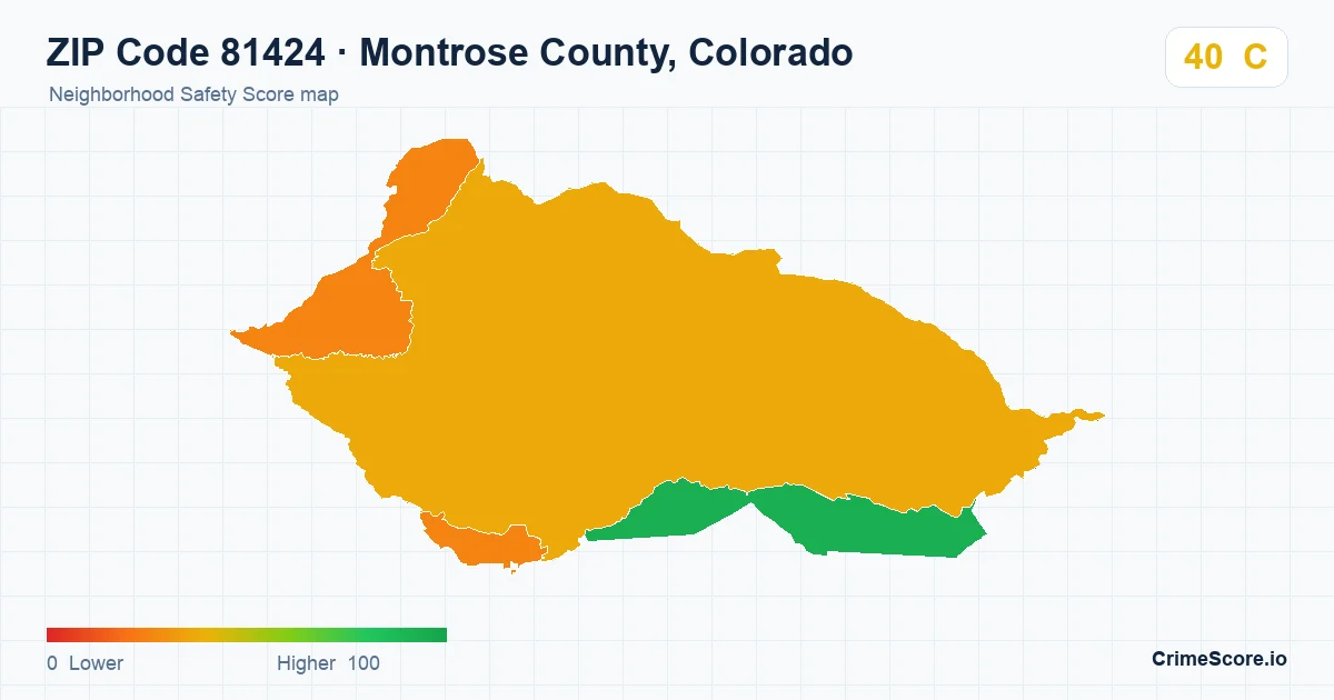 ZIP Code 81424 in Montrose County, Colorado neighborhood Safety Score map