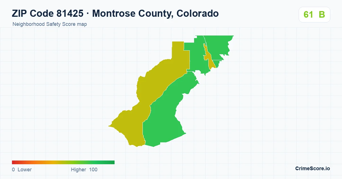 ZIP Code 81425 in Montrose County, Colorado neighborhood Safety Score map