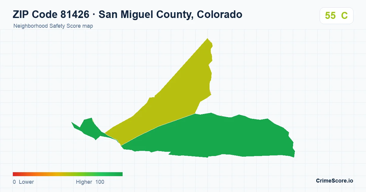 ZIP Code 81426 in San Miguel County, Colorado neighborhood Safety Score map