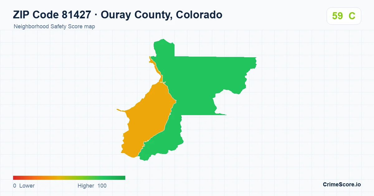 ZIP Code 81427 in Ouray County, Colorado neighborhood Safety Score map
