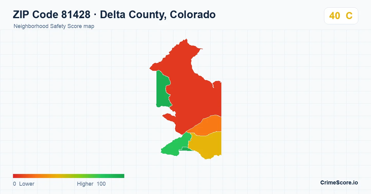 ZIP Code 81428 in Delta County, Colorado neighborhood Safety Score map
