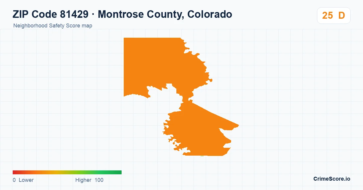 ZIP Code 81429 in Montrose County, Colorado neighborhood Safety Score map