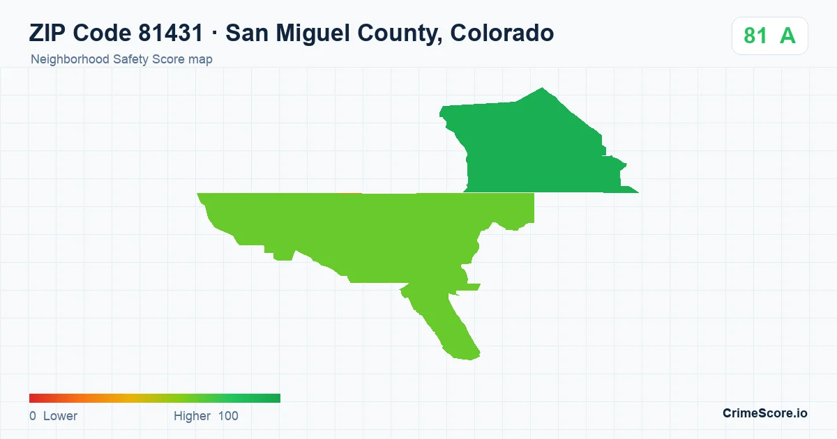 ZIP Code 81431 in San Miguel County, Colorado neighborhood Safety Score map