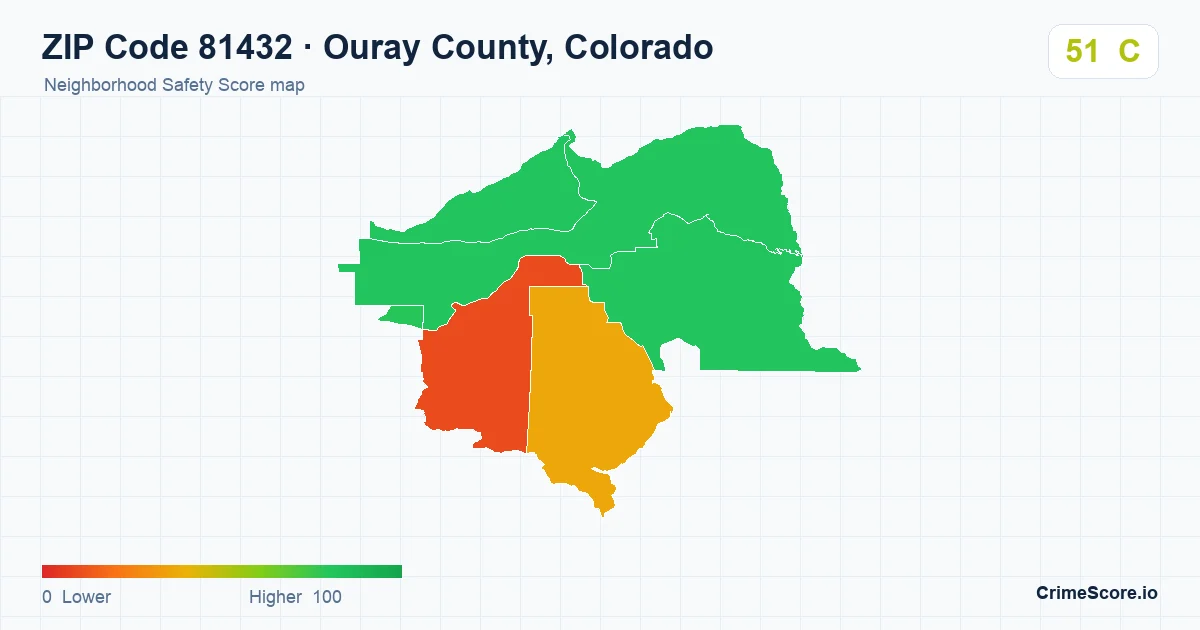 ZIP Code 81432 in Ouray County, Colorado neighborhood Safety Score map