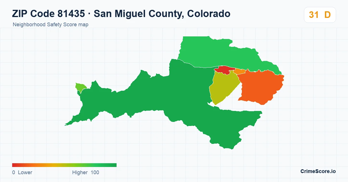 ZIP Code 81435 in San Miguel County, Colorado neighborhood Safety Score map