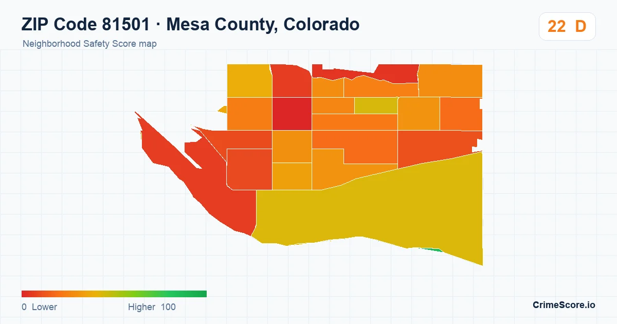 ZIP Code 81501 in Mesa County, Colorado neighborhood Safety Score map