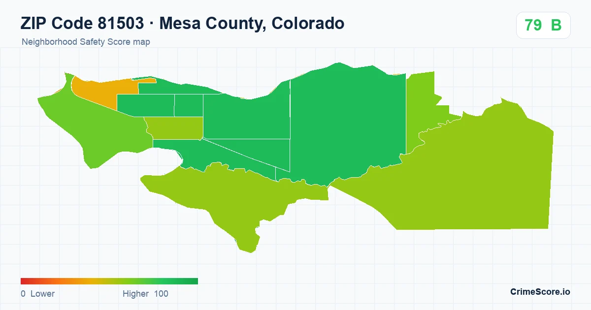 ZIP Code 81503 in Mesa County, Colorado neighborhood Safety Score map