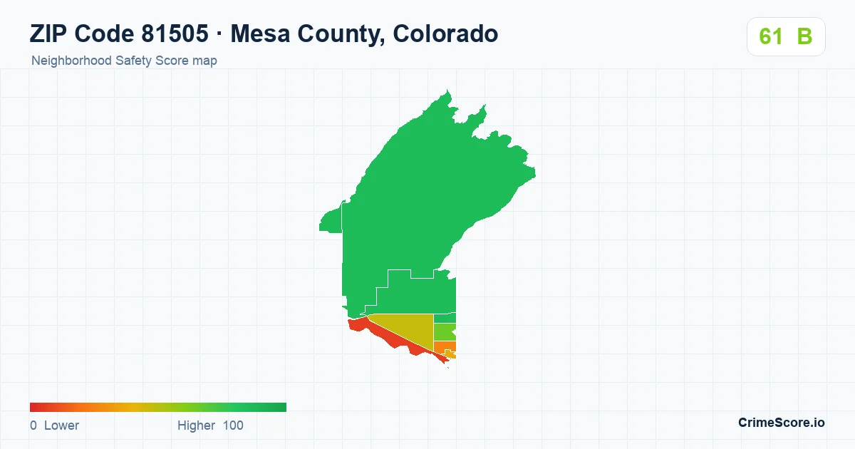 ZIP Code 81505 in Mesa County, Colorado neighborhood Safety Score map