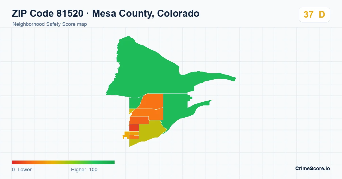 ZIP Code 81520 in Mesa County, Colorado neighborhood Safety Score map
