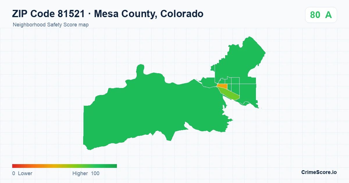 ZIP Code 81521 in Mesa County, Colorado neighborhood Safety Score map