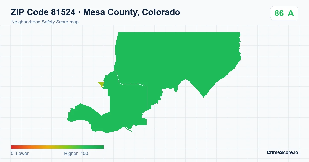 ZIP Code 81524 in Mesa County, Colorado neighborhood Safety Score map