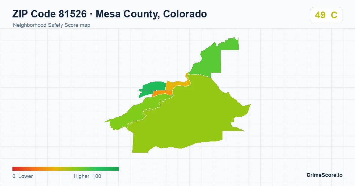 ZIP Code 81526 in Mesa County, Colorado neighborhood Safety Score map