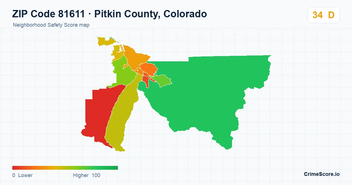 ZIP Code 81611 in Pitkin County, Colorado neighborhood Safety Score map
