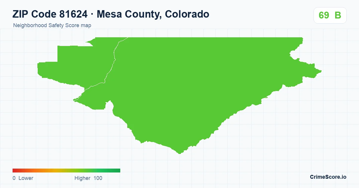 ZIP Code 81624 in Mesa County, Colorado neighborhood Safety Score map