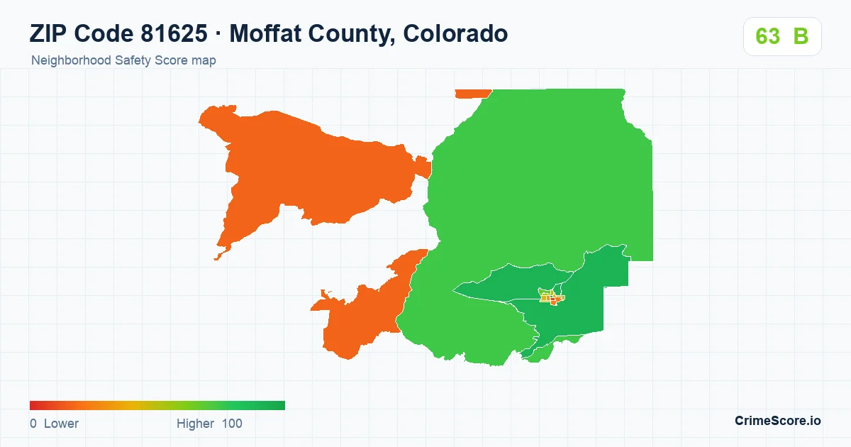 ZIP Code 81625 in Moffat County, Colorado neighborhood Safety Score map