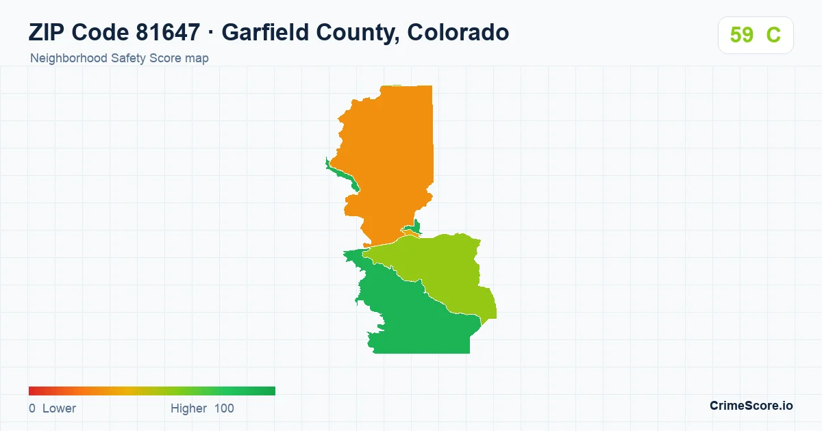 ZIP Code 81647 in Garfield County, Colorado neighborhood Safety Score map
