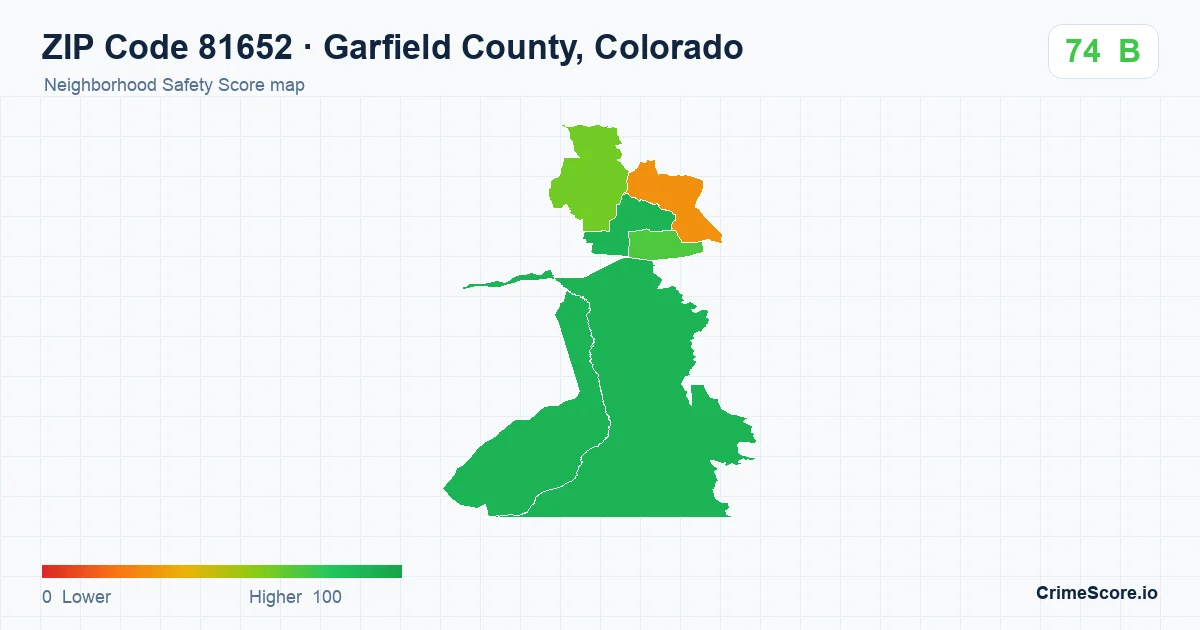 ZIP Code 81652 in Garfield County, Colorado neighborhood Safety Score map