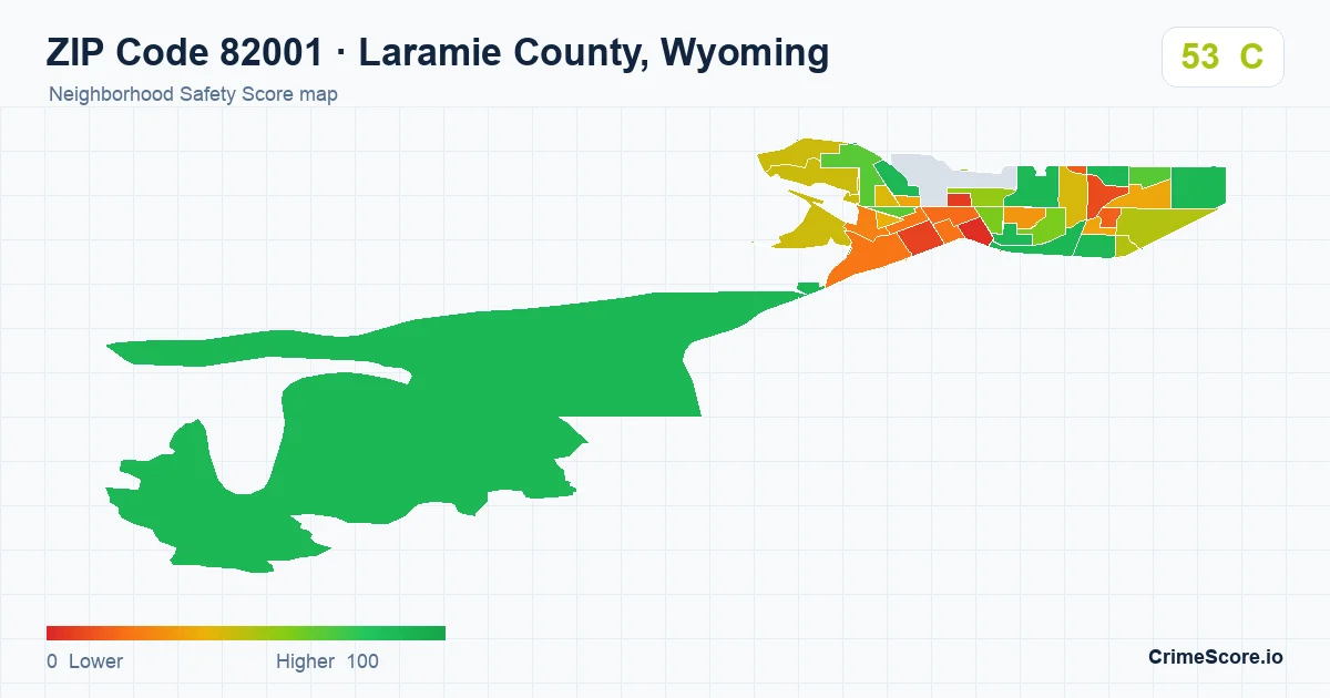 ZIP Code 82001 in Laramie County, Wyoming neighborhood Safety Score map