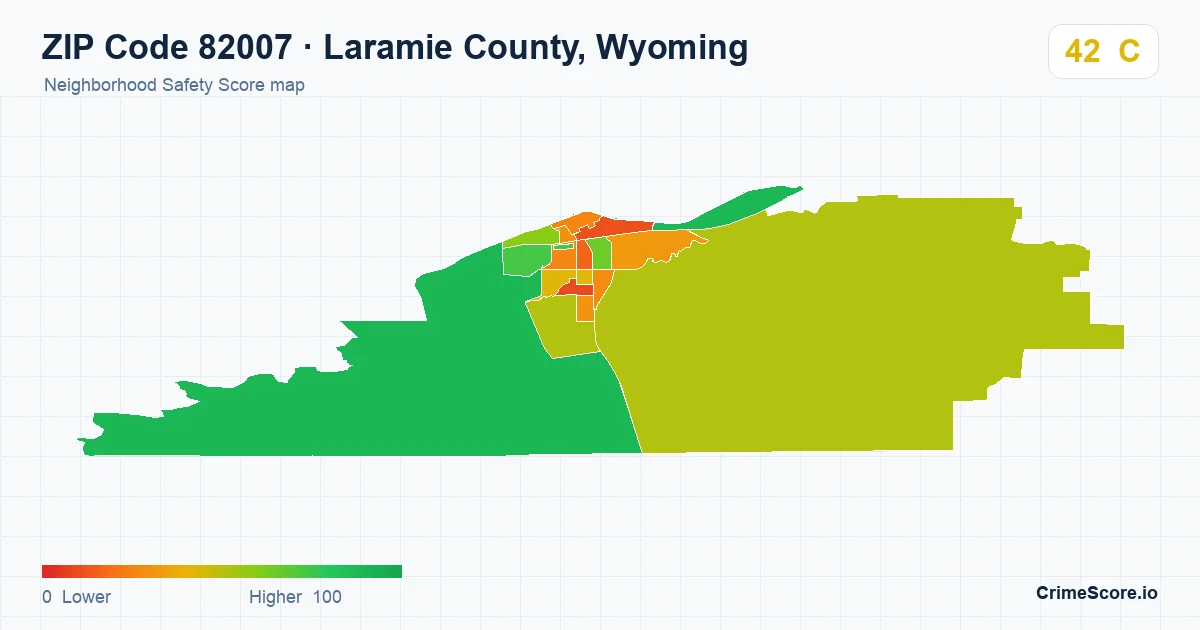 ZIP Code 82007 in Laramie County, Wyoming neighborhood Safety Score map