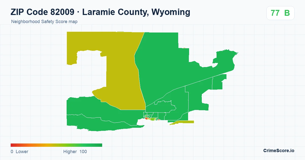 ZIP Code 82009 in Laramie County, Wyoming neighborhood Safety Score map