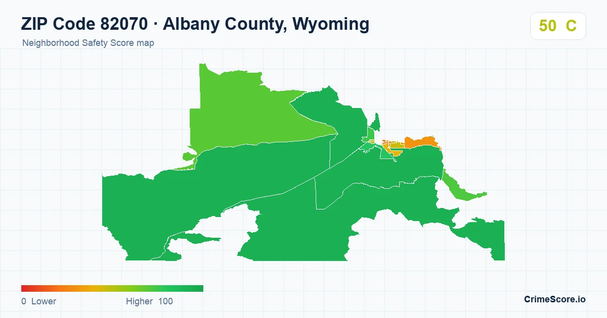 ZIP Code 82070 in Albany County, Wyoming neighborhood Safety Score map