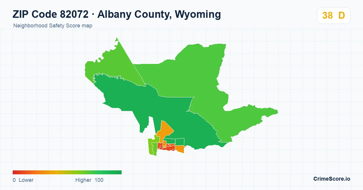 ZIP Code 82072 in Albany County, Wyoming neighborhood Safety Score map