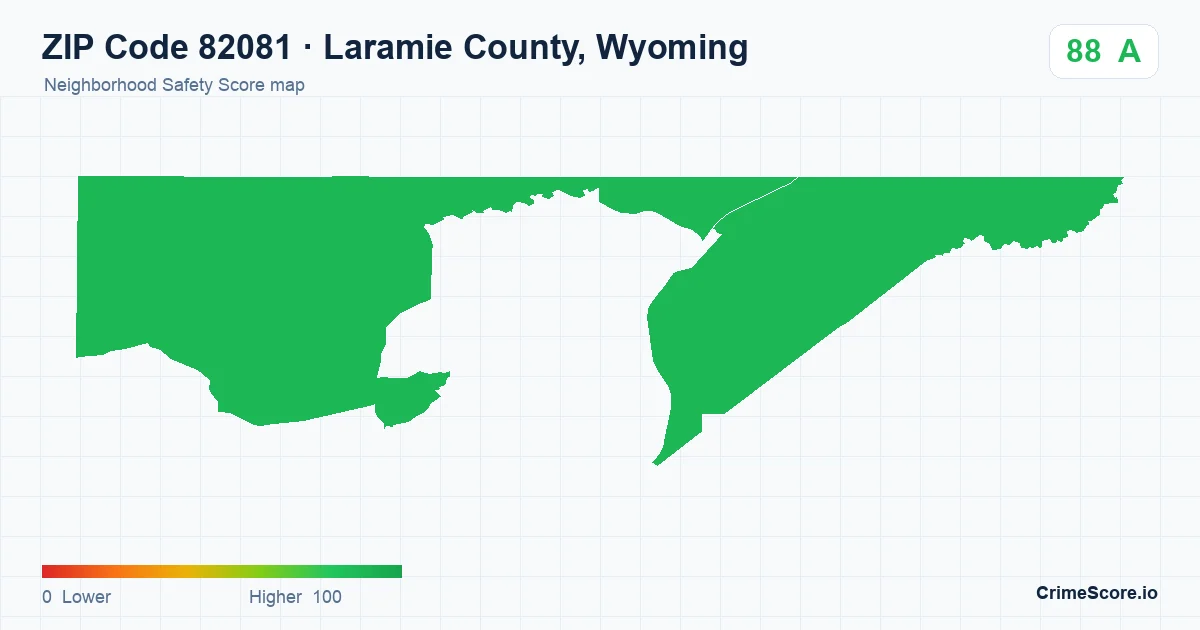 ZIP Code 82081 in Laramie County, Wyoming neighborhood Safety Score map
